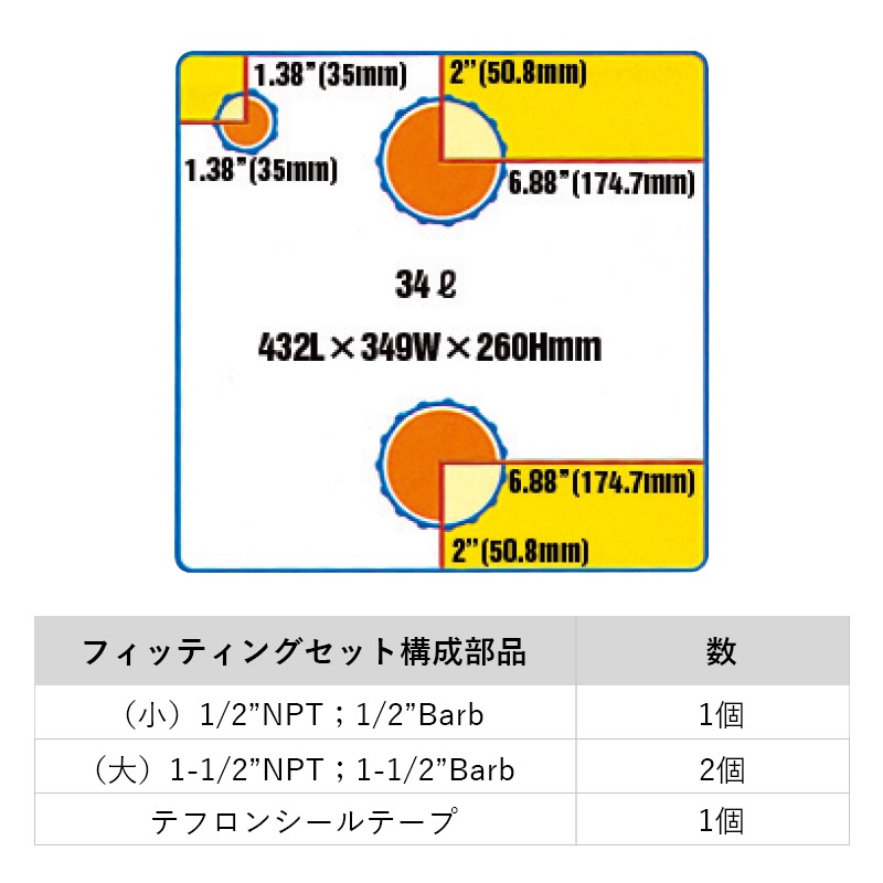 清水・排水タンク 34リットル 9ガロン