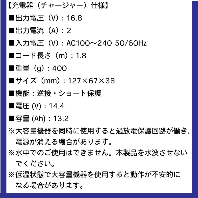 <取り寄せ>BMO JAPAN　10Z0015 リチウムイオンバッテリー13.2Ah チャージャーセット / IP65