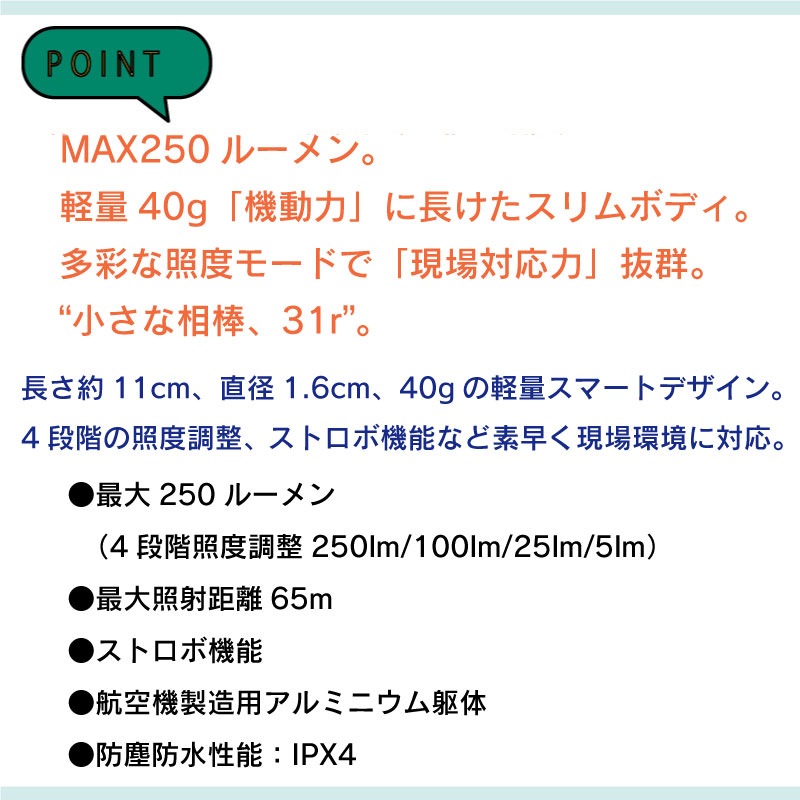 ＜取り寄せ＞阪神交易 ワルサープロ LED フラッシュライト PL31r　/ 最大250ルーメン USB 充電式  防水IPX4 軽量