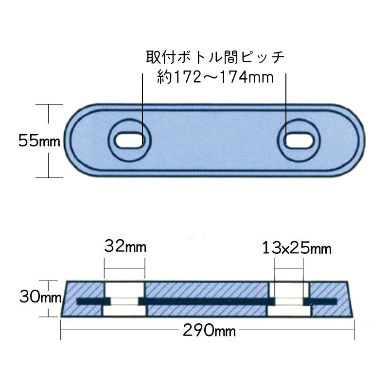 TECNOSEAL テクノシール 防蝕亜鉛 板亜鉛ンク プレートジンク 楕円型 290x55mm