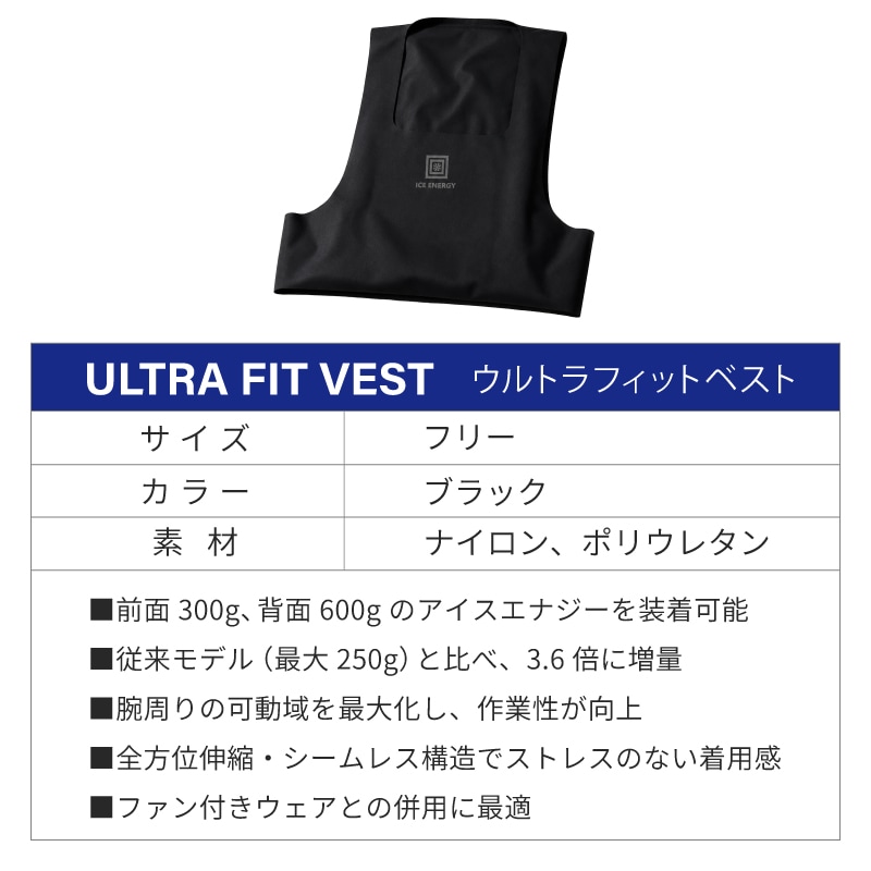 ＜送料無料＞【選択あり】アイスエナジー ウルトラフィットベスト アイスエナジー300g･600g / ICE ENERGY ファン付きウェア専用 冷却ベスト 空調ウェア 暑さ対策 熱中症対策 