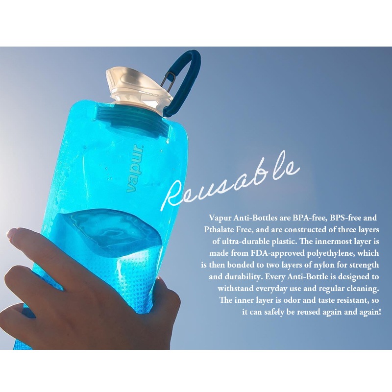 【選択あり】vapur ヴェイパー 折り畳める 水筒 Wide Mouth  0.5L  Cyan Blue  Cool Grey 10195 10201 /  ブルー グレー 500ml　冷凍