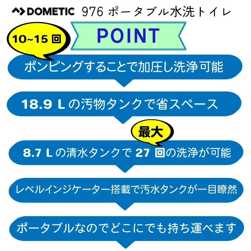 Dometic ドメティック ポータブルトイレ 976 / 水洗式 アウトドア 車中泊 Ｌタイプ ボート 車内  キャンプ 介護
