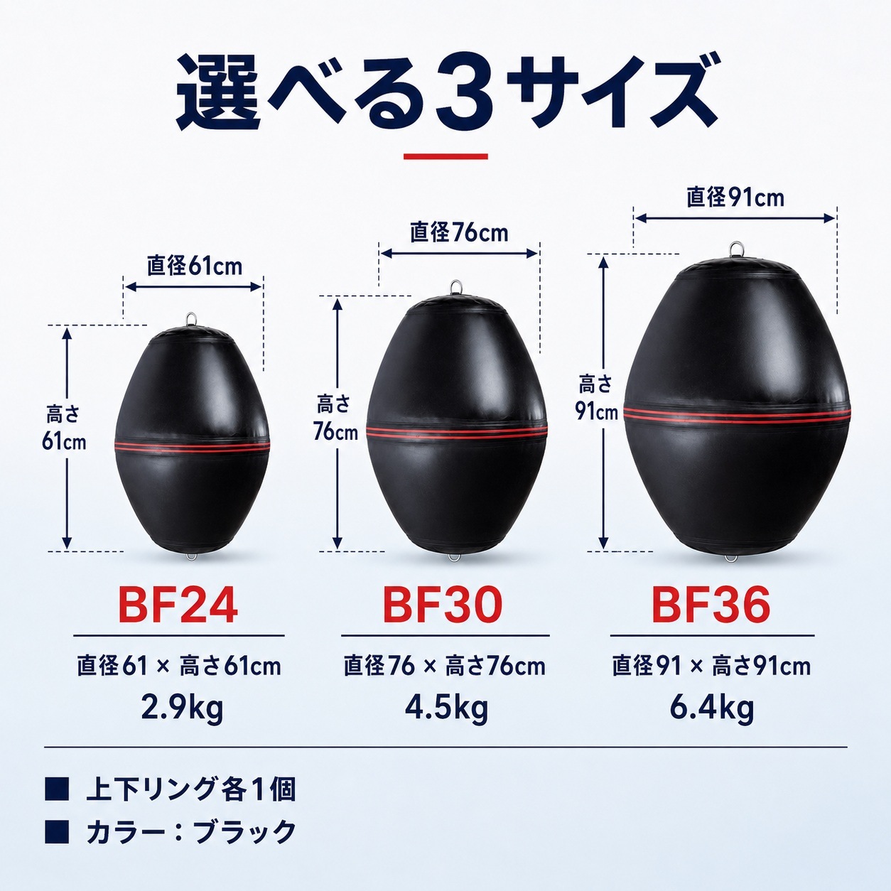 <取り寄せ>Fendress フェンドレス 丸型 インフレータブルフェンダー | BF24 BF30 BF36 ボート用 防舷材 エアフェンダー ブラック