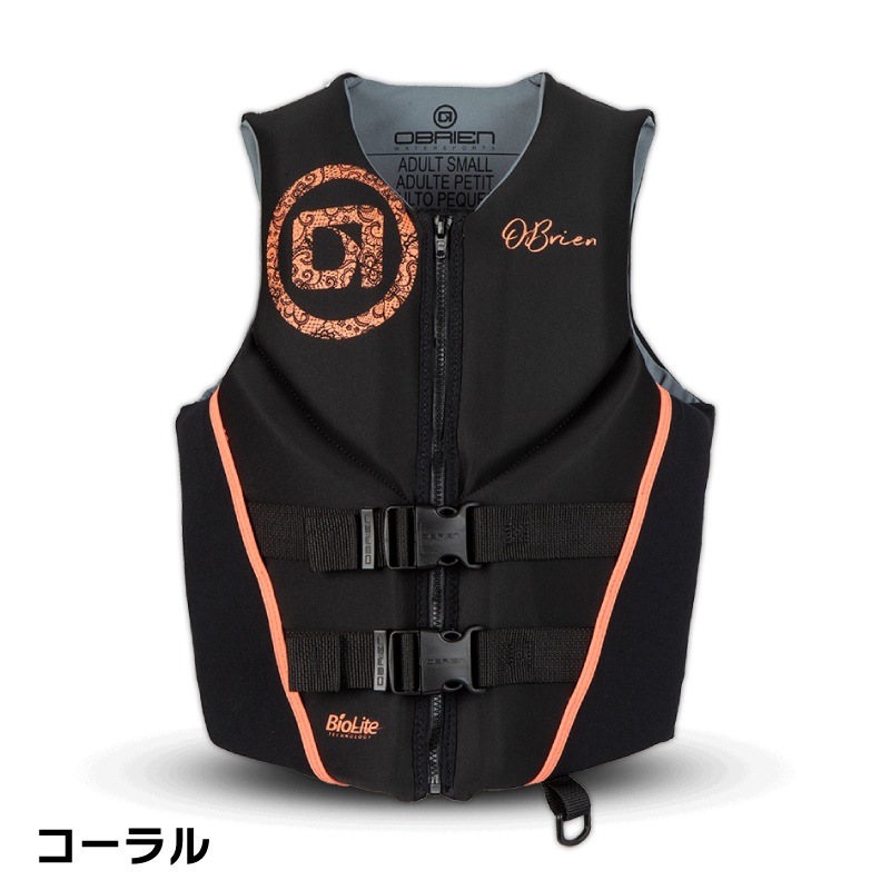 【選択あり】 OBRIEN オブライエン Women's トラディショナル ベスト  / コーラル ピンク アクア XS S M ウェイク トーイングチューブ