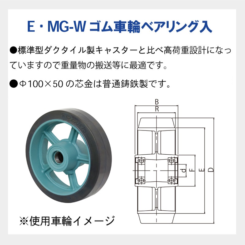 <メーカー直送> 【選択あり】岡本工機 船台キャスター  E・MG-W 固定式 ベアリングキャスター ゴム車輪