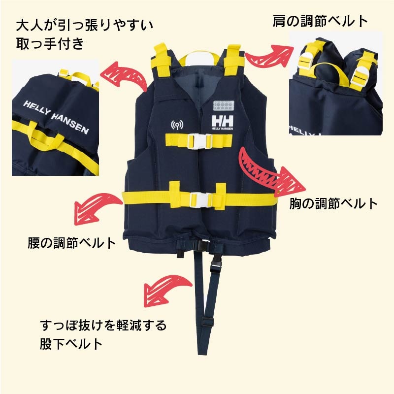 【選択あり】HELLY HANSEN ヘリーハンセン HHフローティングベスト（キッズ） / HJ82400 オーシャンネイビー ウェットロープ