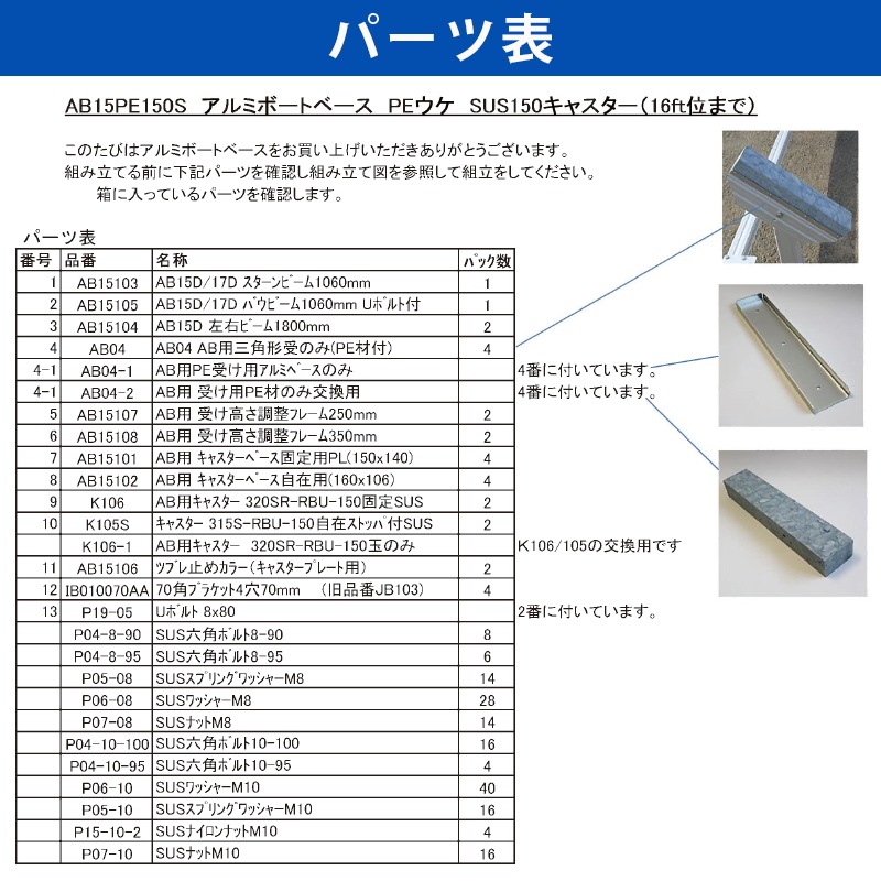 <メーカー直送> ファクトリーゼロ アルミボートベース AB15PE150S / SUS150キャスターS付 船台 ボート 船舶