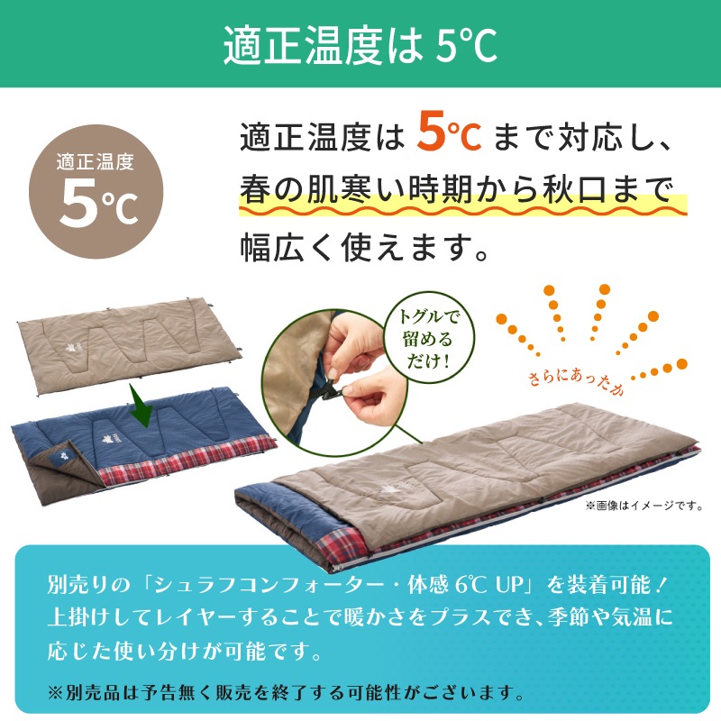 LOGOS シュラフコンフォーター 丸洗いスランバーシュラフ（SC）・5 / 72602005 適正温度5℃ 寝袋 収納袋 連結 ハンガーループ サイズ調整可能