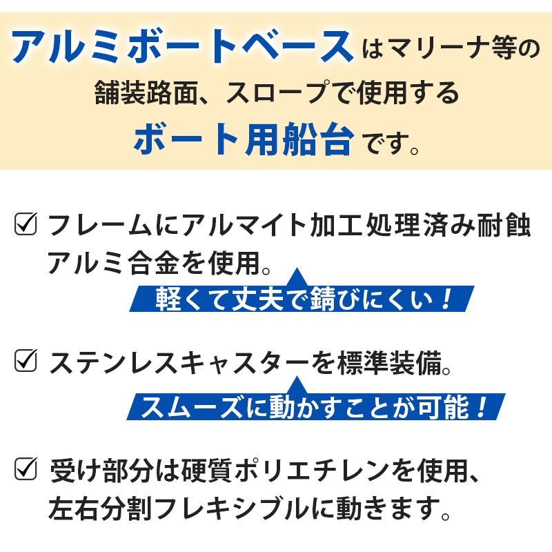 <メーカー直送> ファクトリーゼロ アルミボートベース AB22PE150S / SUSキャスターストッパー付 船台 ボート 船舶