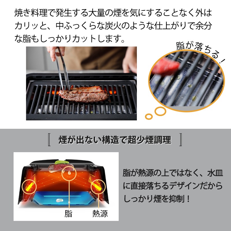 GLAMP.超少煙グリル / ブラック ホワイト 少煙 減煙 グリル コンパクト お手入れ簡単 SG01-BK SG01-WH