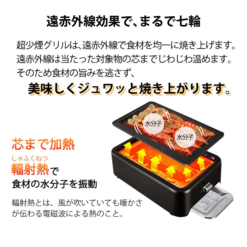 GLAMP.超少煙グリル / ブラック ホワイト 少煙 減煙 グリル コンパクト お手入れ簡単 SG01-BK SG01-WH