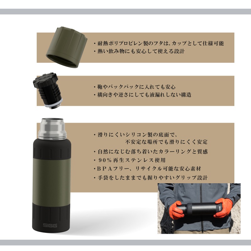 【選択あり】SIGG アルパインスター 山岳用ボトル / サイズ:0.5L、0.75L、1L カラー:ブラック、ブラッシュド、グリーン 保冷 保温 水筒