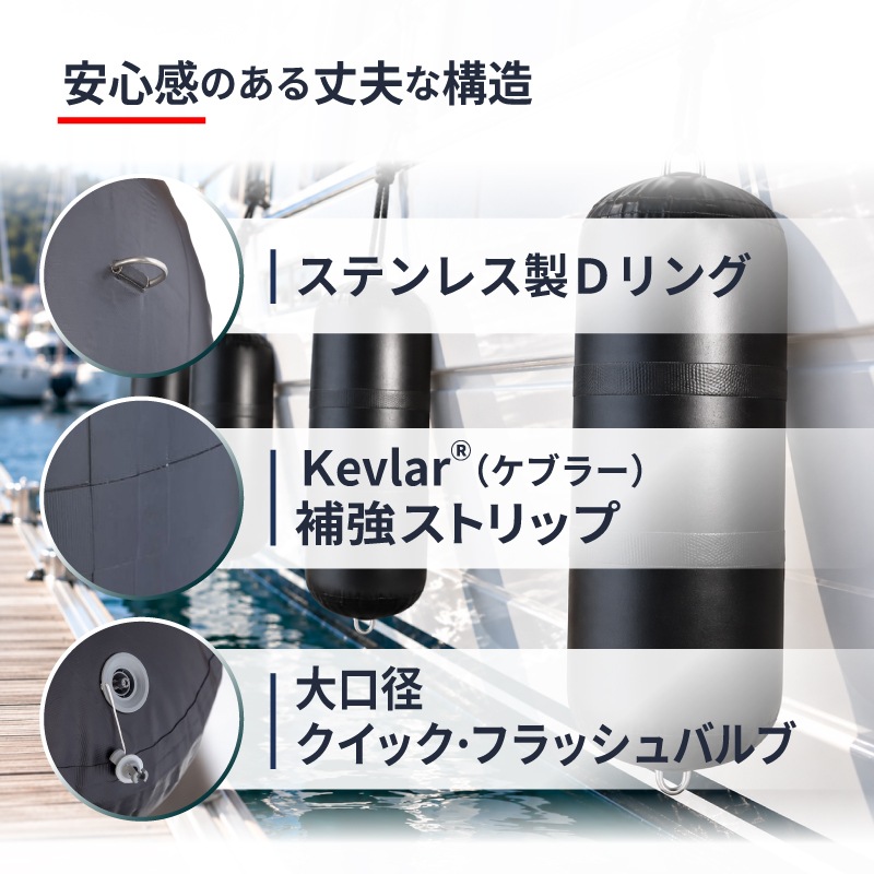 Fendress フェンドレス インフレータブルフェンダー（シリンダー型） | IF-0922 IF-0930 IF-1242 IF-1436 IF-1445 IF-1458 IF-1845 IF-1858 IF-2466 IF-0305 ボート用 防舷材 エアフェンダー ブラック