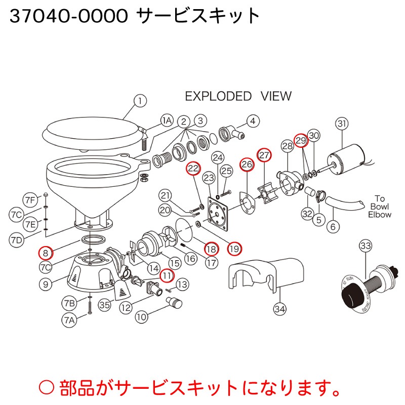 ジャブスコ マリン 電動トイレ用 電動サービスキット 37040-0000