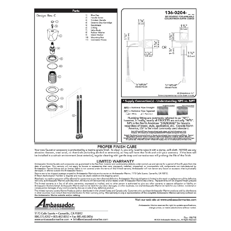 シングルバルブ 水流調整用タップ 136-0204-CP / シルバー 水道 蛇口