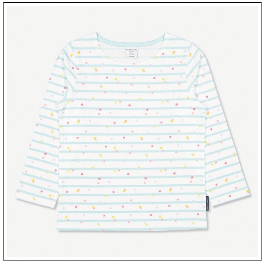 Polarn O.Pyret /長袖Tシャツ（ターコイズボーダーにカラフル水玉）
