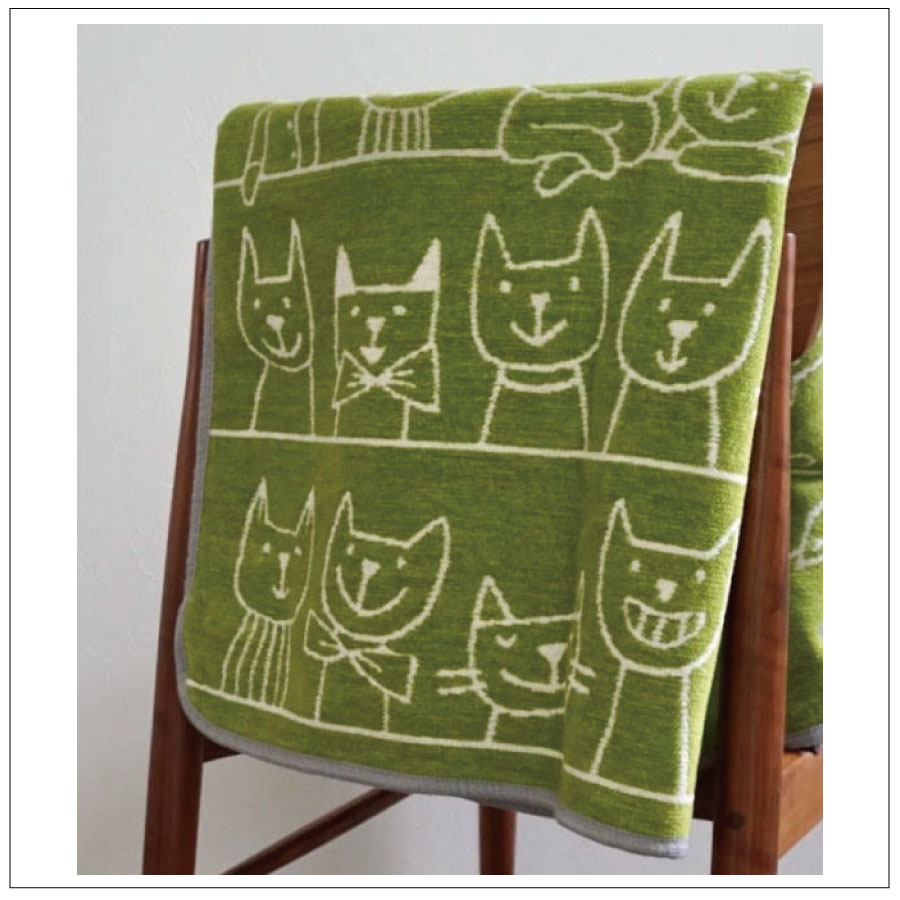KLIPPAN/ オーガニックコットンミニブランケット(neko)mossgreen