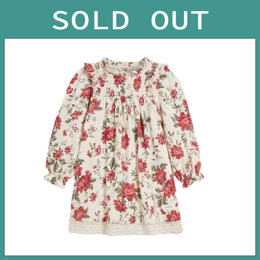 【newbie】ニュービー red flower dress ワンピース　長袖ドレス