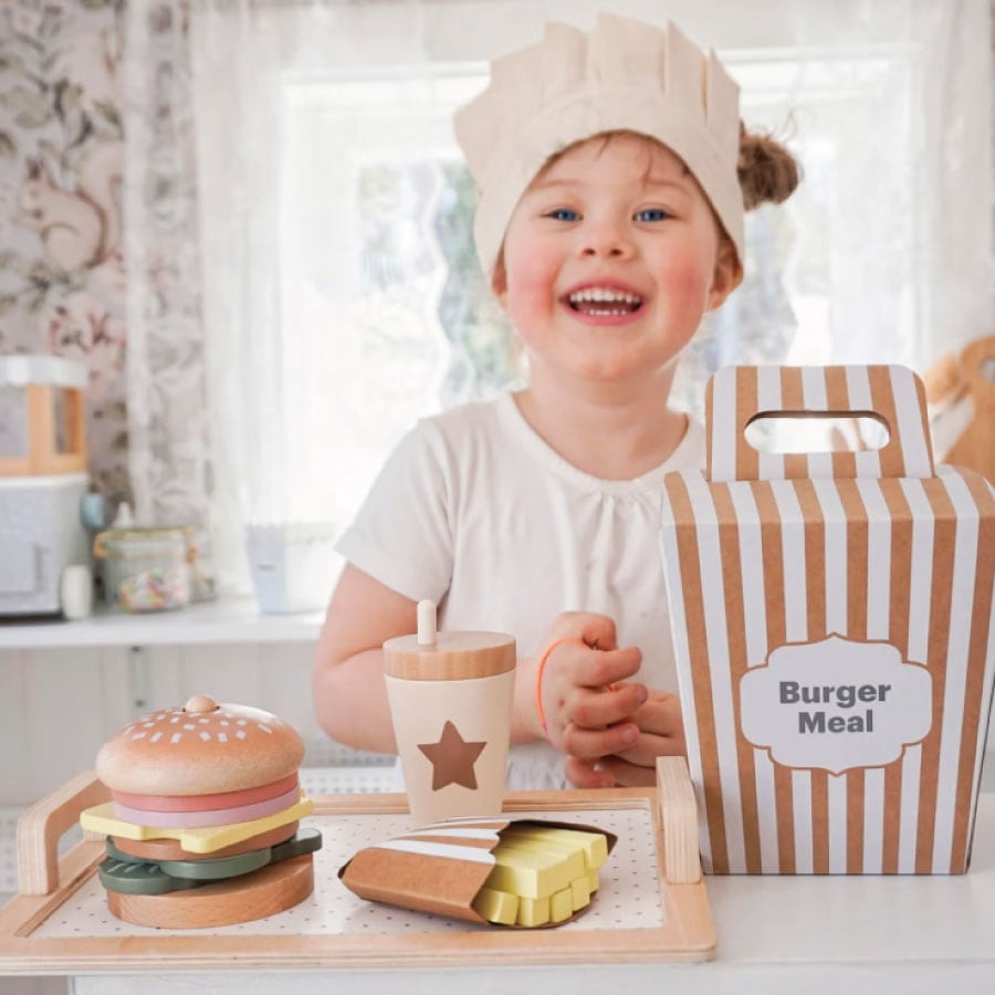 【Jabadabado】ジャバダバドゥ Burger Activity Set 木製おままごと ハンバーガー ハンバーガ屋さん