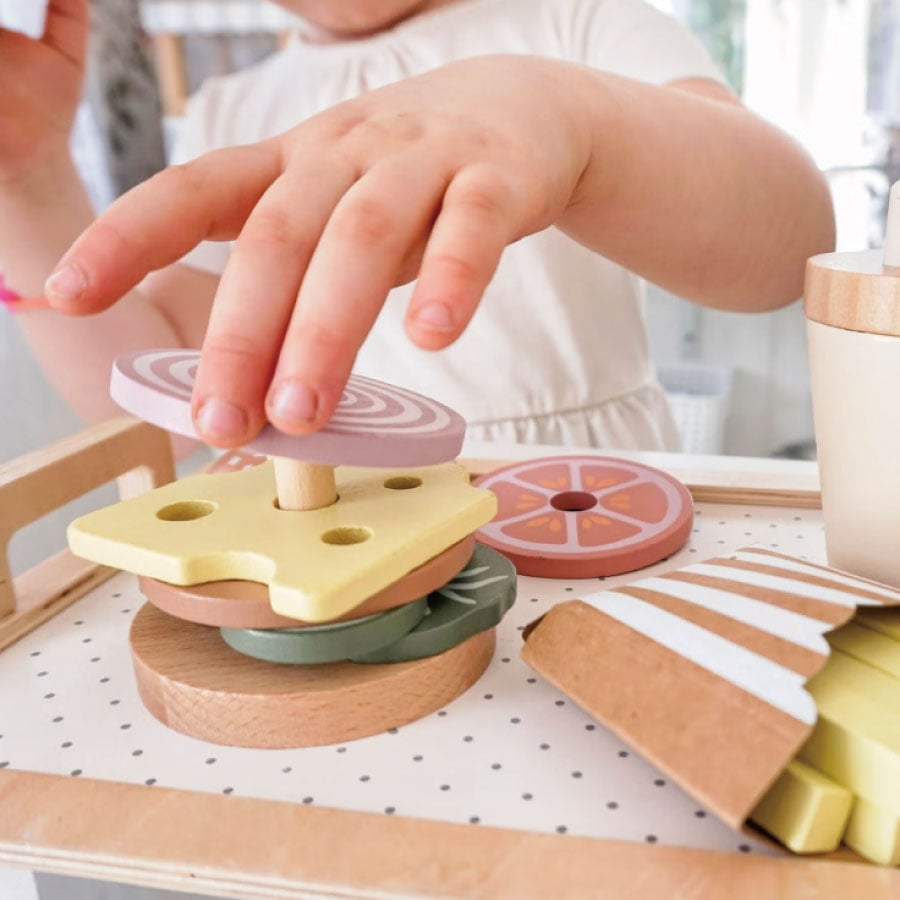 【Jabadabado】ジャバダバドゥ Burger Activity Set 木製おままごと ハンバーガー ハンバーガ屋さん