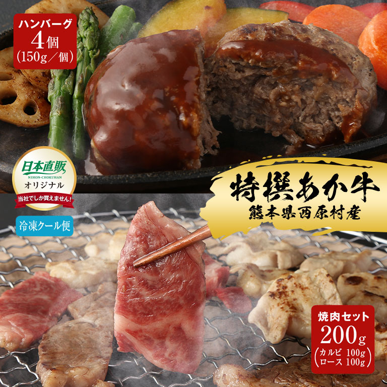 【直送】 日本直販オリジナル 熊本あか牛 ハンバーグ・焼肉2種セット