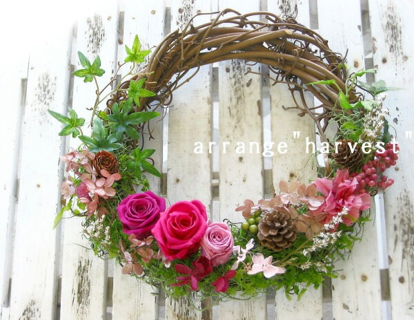 即日発送OK／プレゼント 玄関 リース プリザーブドフラワー