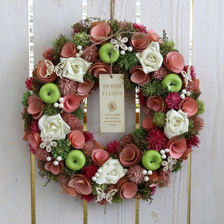 ドライフラワー リース Lサイズ【ティータイムピンク 4732-A】 Φ330mm  