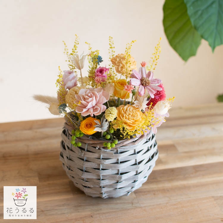 フラワーアレンジ　プリザーブドフラワー　ありがとうの花飾り　造花無し 和風プリザーブドフラワー 日本の四季 富士（春・夏・秋・冬