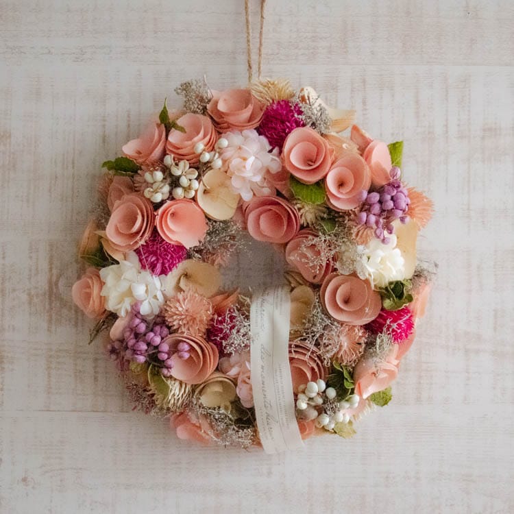 母の日 ドライフラワー ナチュラルリース Mサイズ 【ピンクブルーム