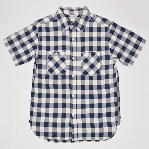 five brother 50s 半袖ワークシャツ　マチ付き　ネイビー Five Brother/S/S Ox Check Work Shirts(ファイブブラザー チェック