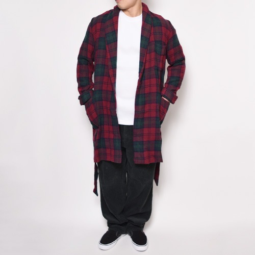 Checked Wool Gown Coat(チェックウールガウンコート)レッド×グリーン