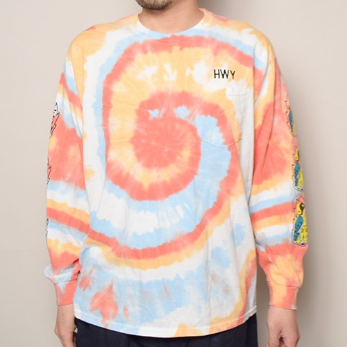 HWY×US/Tie Dye Multi Flames L/S Pocket T-Shirt （エイチダブリュー