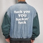 ・Us Customized “FYYFF” Denim Varsity Styled Jacket（アスカスタマイズ ワークジャケット）グリーン/サイズXL相当 [z-8268]