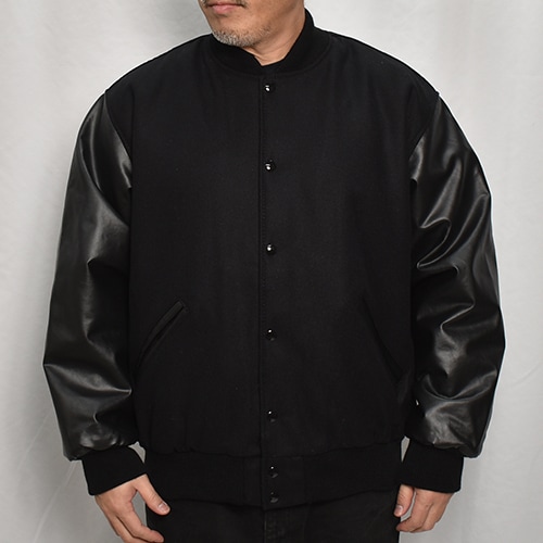 GAME SPORTS WEAR　スタジャン　L　黒　ウール　牛革　アメリカ製 Game Sportswear/Varsity Wool PU Leather Jacket（ゲームスポーツ