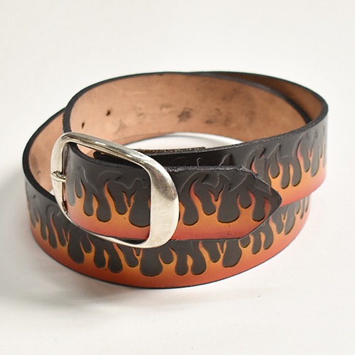 【Eera】 Logo-engravedレザーベルト Brackney Leather Works/Embossed Leather Belt/Rising Flame