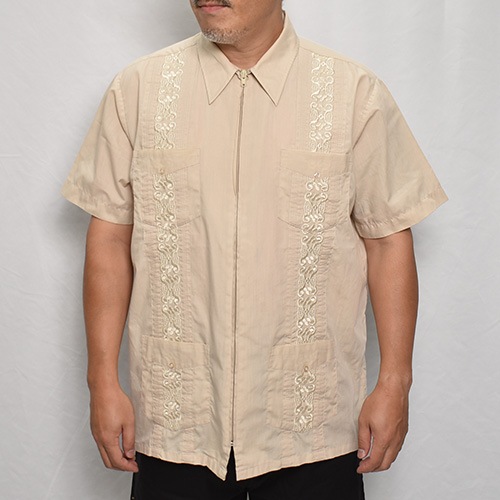 Old S/S Guayabera Shirt(S/Sキューバシャツ)ベージュ/サイズL [y-0326
