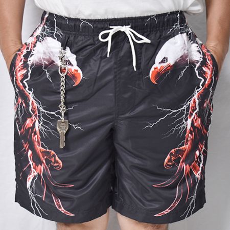 ショートパンツ Jungle gurl Black & Red Leaf Eagle Thunder Amphibious Nylon Easy Short Pants（クロックワーク