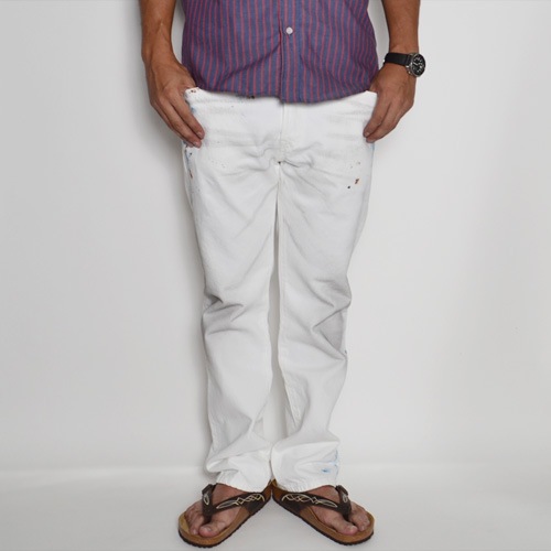 一点物 ペイントパンツ カスタム ホワイトパンツ ライン 総柄 迷彩 モード 一点物 ペイントパンツ カスタム ホワイトパンツ ライン 総柄 迷彩