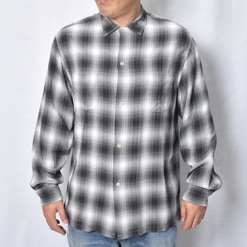 Towncraft/Ombre Checked L/S Rayon Shirt�ʥ����󥯥�ե� �����å�����ġ˥֥�å��ߥۥ磻�� [a-8525]