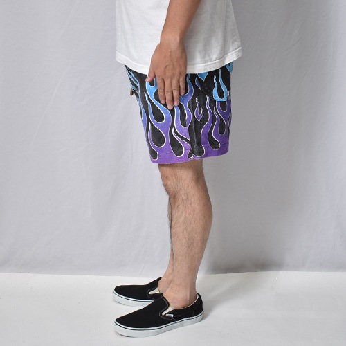 Flames Printed Easy Short Pants�ʥե졼�ॹ�����������硼�ȥѥ�ġ˥֥�å��ߥѡ��ץ�/�֥롼 [a-8622]