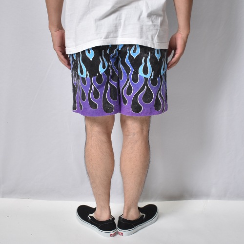 Flames Printed Easy Short Pants�ʥե졼�ॹ�����������硼�ȥѥ�ġ˥֥�å��ߥѡ��ץ�/�֥롼 [a-8622]