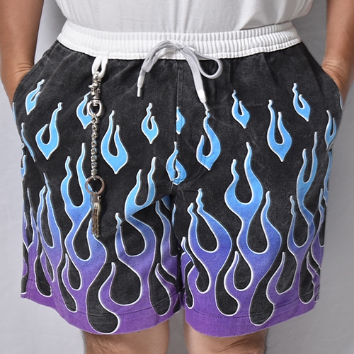 Flames Printed Easy Short Pants�ʥե졼�ॹ�����������硼�ȥѥ�ġ˥֥�å��ߥѡ��ץ�/�֥롼 [a-8622]