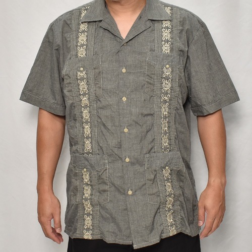 ��US Customized 80's-90's Old Over Dyed S/S Guayabera Shirt(�����С��������塼�Х����)�֥�å�/������L [z-7729]