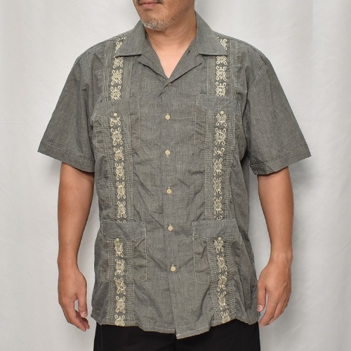 GUAYABERA　キューバシャツ　柄シャツ　全刺繍　4ポケット　4L相当 48fd934d3a0a2815f9325d54a064df