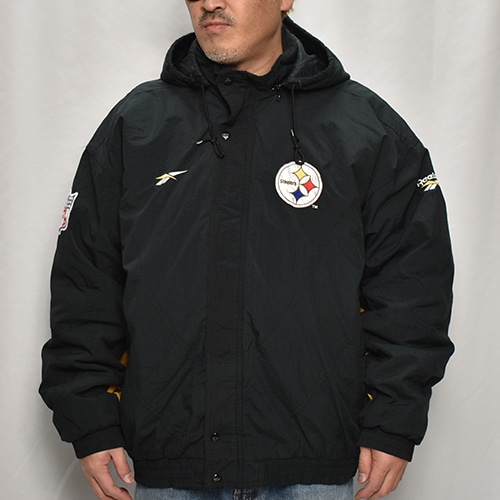 ��90's Vintage Puffer Jacket/Steelers��90's������ơ��� �ѥե������㥱�åȡ˥֥�å��ߥ�������/������2XL [y-0902]
