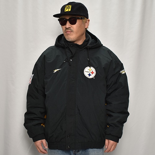 ��90's Vintage Puffer Jacket/Steelers��90's������ơ��� �ѥե������㥱�åȡ˥֥�å��ߥ�������/������2XL [y-0902]