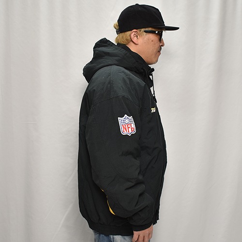 ��90's Vintage Puffer Jacket/Steelers��90's������ơ��� �ѥե������㥱�åȡ˥֥�å��ߥ�������/������2XL [y-0902]