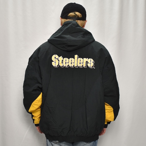 ��90's Vintage Puffer Jacket/Steelers��90's������ơ��� �ѥե������㥱�åȡ˥֥�å��ߥ�������/������2XL [y-0902]