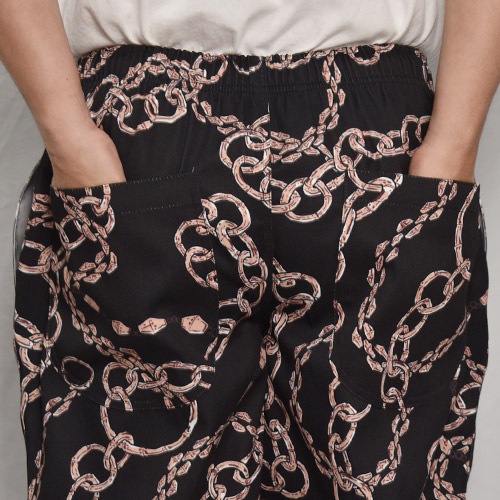 Chain Patterned Easy Pants�ʥ�������ѥ�����ɥ��������ѥ�ġ˥֥�å��ߥ֥饦�� [a-7313]
